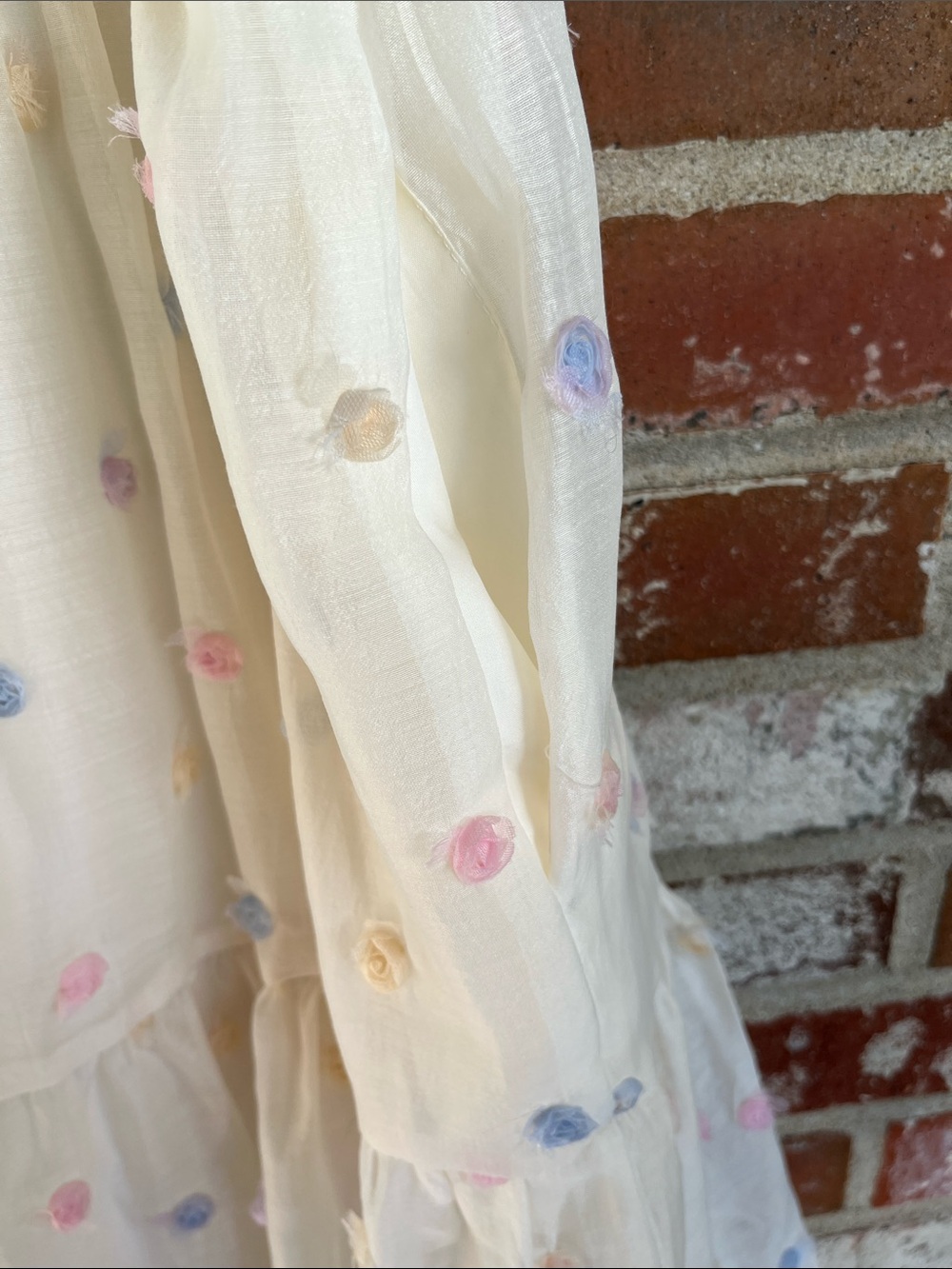 entro Cream Tiered Mini Dress with Pastel Polka Dots - Picture 6 of 12